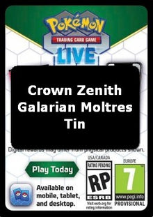 Live Code Card (Galarian Moltres Tin) - Crown Zenith (Online Code Card)