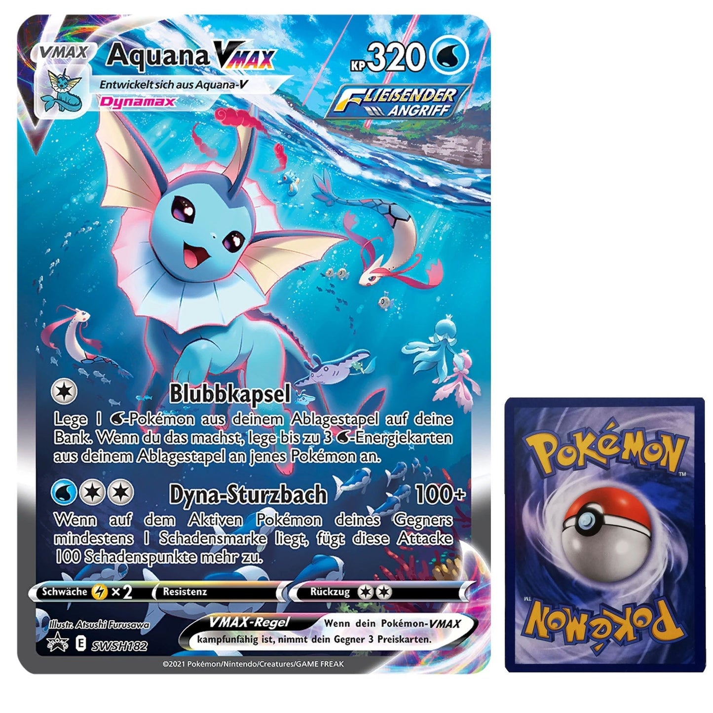 Große Pokemon Karte Aquana VMAX XXL SWSH182 Deutsch