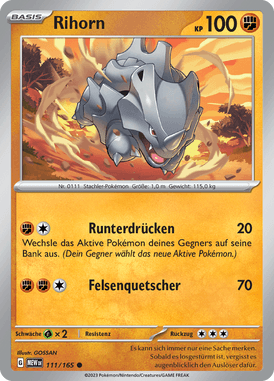 Pokemon 151 Rihorn 111/165 Deutsch - Sammelkarten