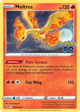 Pokémon GO Moltres 012/078 Englisch - Holo / Near Mint - Sammelkarten