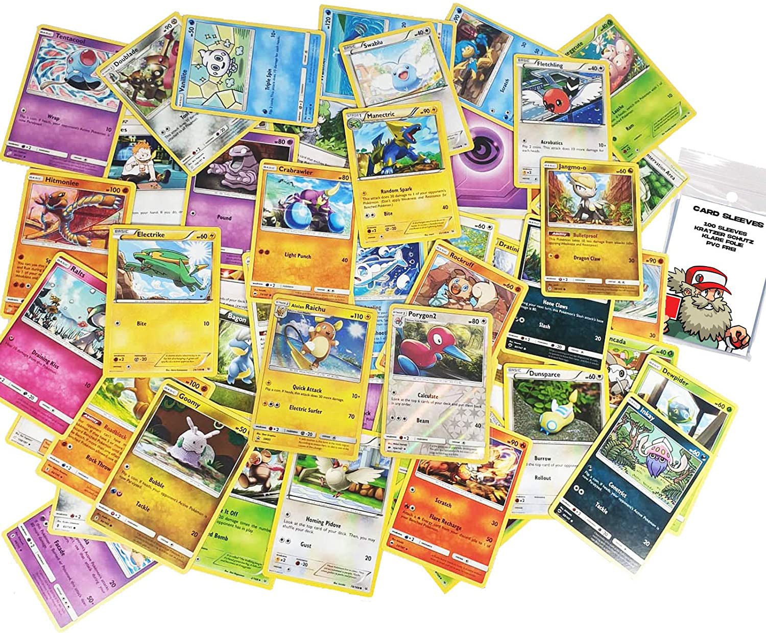 Pokemon Karten 50 gemischt 1 Holo 1 Reverse Karte 100 Sleeves - Sammelkarten