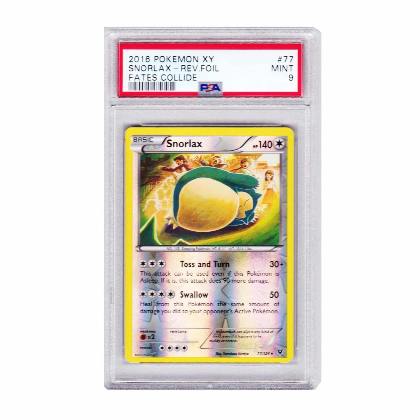 Pokemon PSA 9 Snorlax - Rev. Foil #77 Fates Collide 2016 Pokemon XY - Sammelkarten