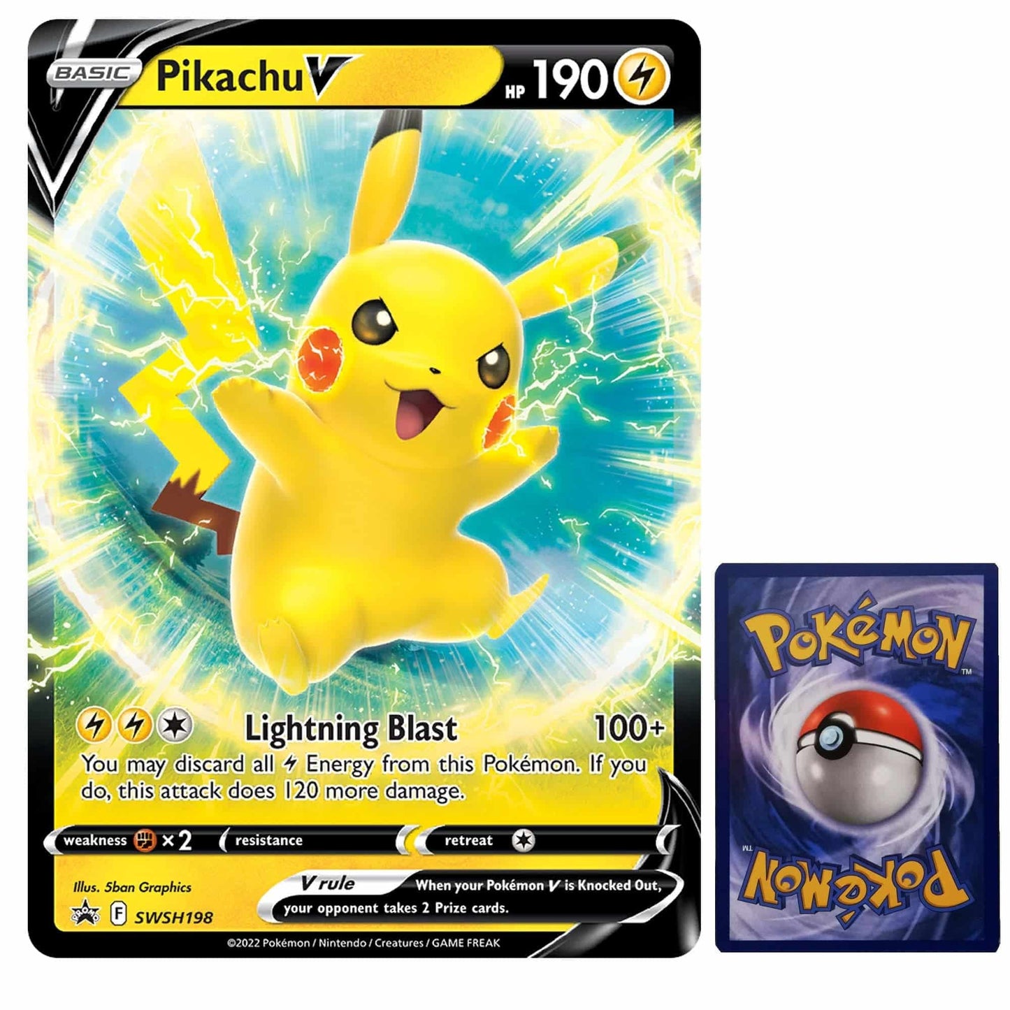 Pokemon XXL Pikachu V SWSH198 Jumbo Karte Englisch