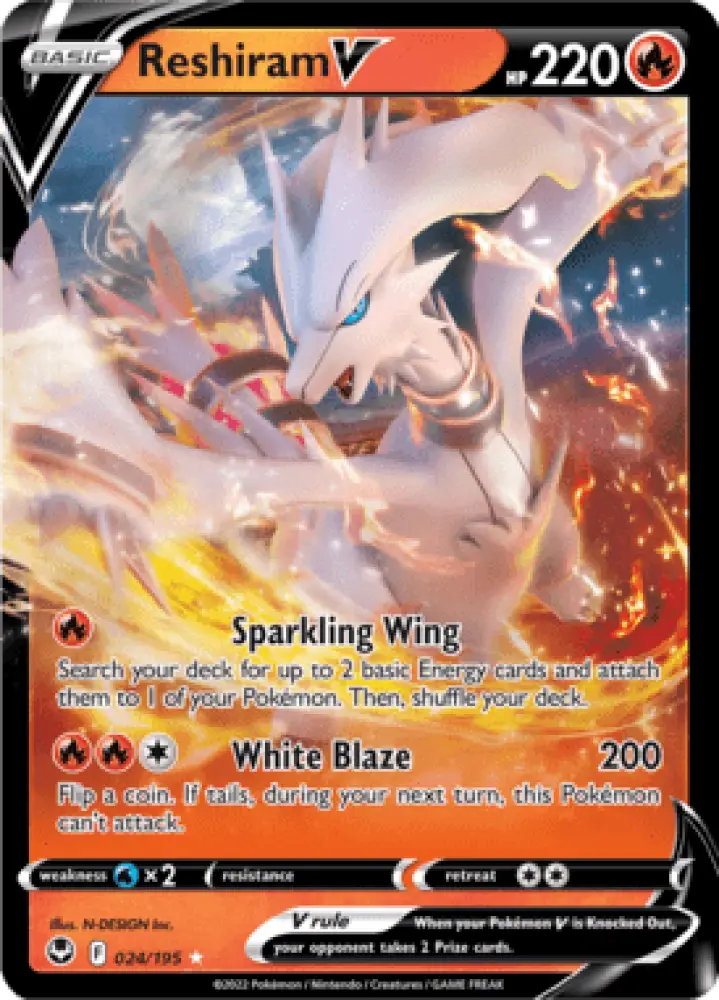 Silver Tempest Reshiram V 024/195 Englisch - Holo / Near Mint - Sammelkarten