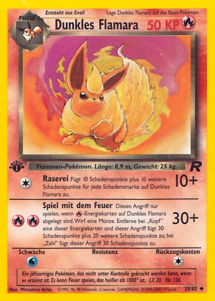 Team Rocket Dunkles Flamara 035/082 Deutsch - First Edition Karte - Gewöhnlich / Excellent - Sammelkarten