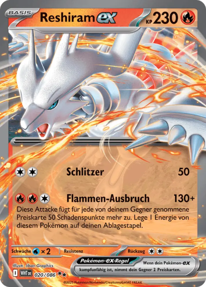 Weiße Flammen Reshiram-ex 020/086 Deutsch - Holo / Near Mint - Sammelkarten